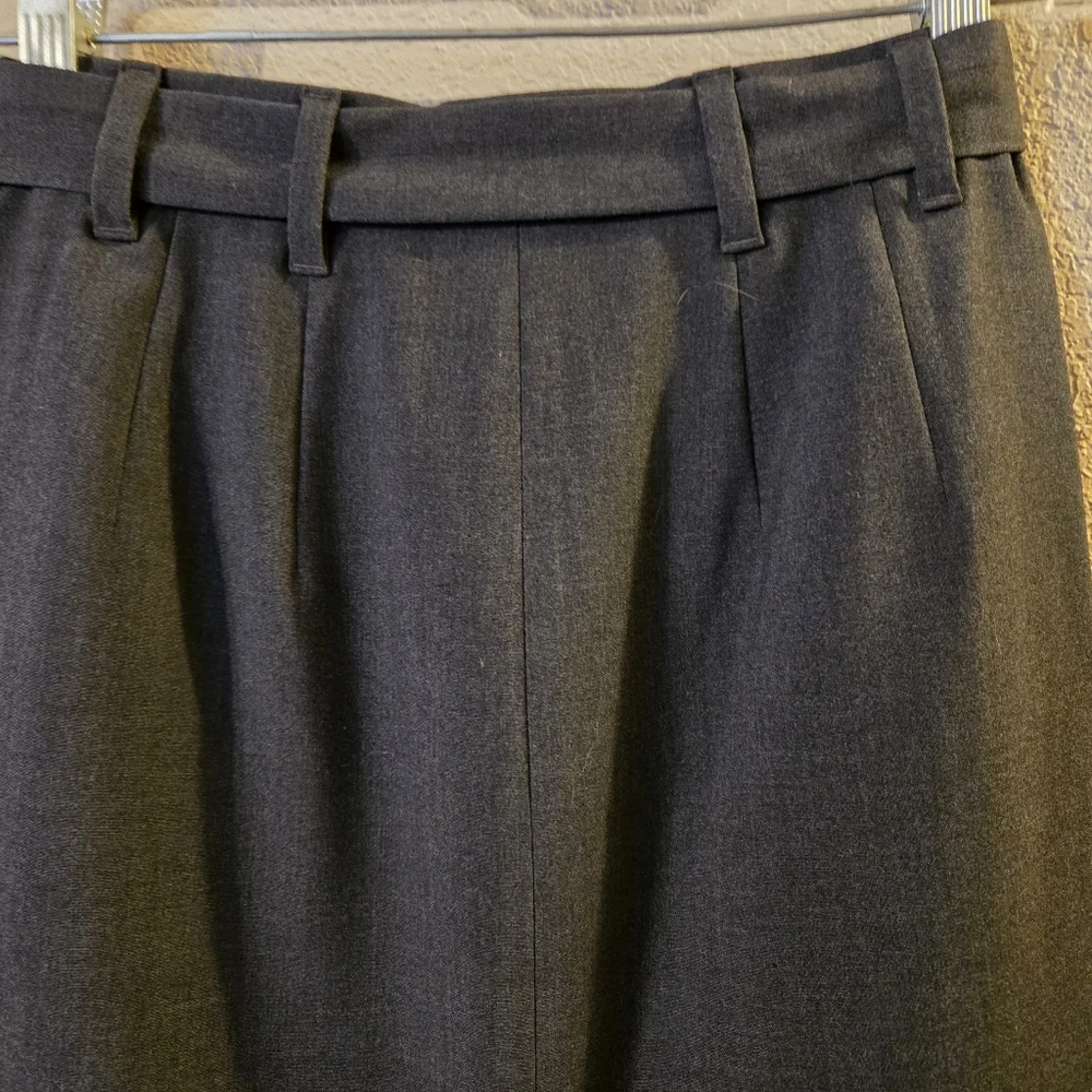 Ann Taylor Petite Womens Dark Gray Lined Pleated Skirt Tie Belt Pockets Size 4P